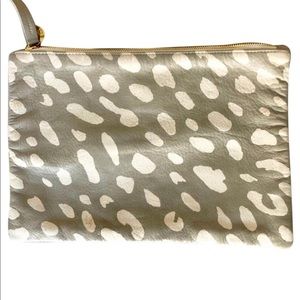 Clare V Gray + White Leopard Print Clutch